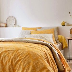 Blancheporte Posteľná súprava Saro, polyester-bavlna žltá/béžová klasická plachta 180x290cm