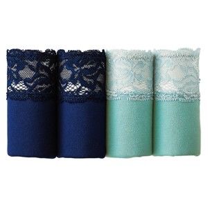 Blancheporte Nohavičky maxi z bavlny a čipky, súprava 4 ks modrá+tyrkysová 54/56