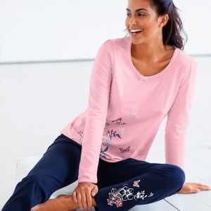 Blancheporte Pyžamové tričko s dlhými rukávmi a bočnou potlačou ružová 50