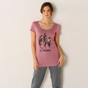 Blancheporte Pyžamové tričko s potlačou pierok ružová 52