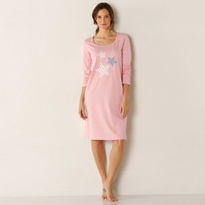 Blancheporte Nočná košeľa s dlhými rukávmi s potlačou hviezd ružová 50