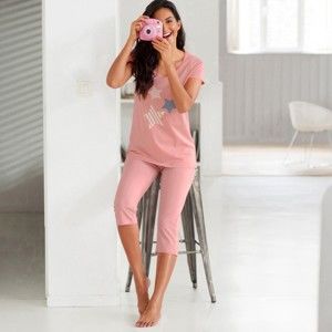 Blancheporte Pyžamo s krátkymi nohavicami s potlačou hviezdičiek ružová 52
