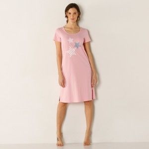 Blancheporte Nočná košeľa s krátkymi rukávmi s potlačou hviezd ružová 50