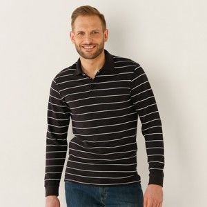 Blancheporte Polo tričko s prúžkami a dlhými rukávmi antracitová 97/106 (L)