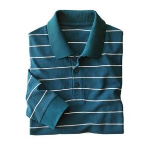 Blancheporte Polo tričko s prúžkami a dlhými rukávmi tyrkysová 87/96 (M)