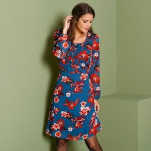 Blancheporte Šaty s kvetinovým vzorom modrá/koralová 52