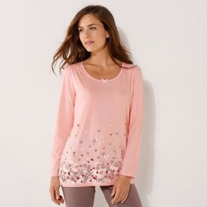 Blancheporte Pyžamové tričko s kvetinovou potlačou a dlhými rukávmi ružová 34/36