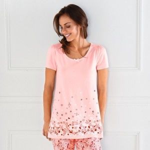 Blancheporte Pyžamové tričko s kvetinovou potlačou a krátkymi rukávmi ružová 50