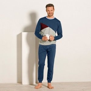 Blancheporte Trojfarebné pyžamo s dlhými rukávmi modrosivá 127/136 (3XL)