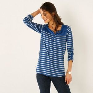 Blancheporte Prúžkované tričko s tuniským výstrihom modrosivá/ražná 34/36