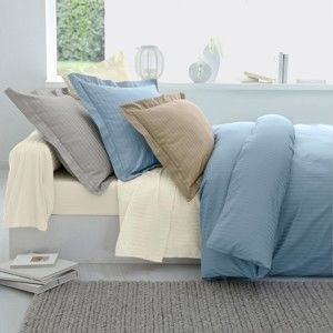 Blancheporte Jednofarebná posteľná súprava, zn. Colombine, saténové pruhy modrá obliečka na prikr. 140x200cm