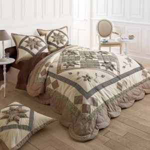 Blancheporte Prikrývka na posteľ patchwork hnedosivá obliečka na vank. 65x65cm