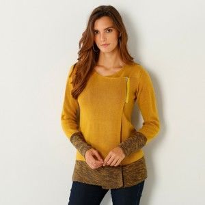 Blancheporte Dvojfarebný sveter paleto medová/sivá 50