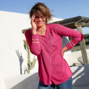 Blancheporte Asymetrický sveter na zips ružové drevo 50