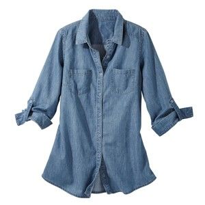 Blancheporte Džínsová košeľa s dlhými rukávmi denim zapraná modrá 50