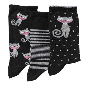 Blancheporte Ponožky s mačičkou, sada 3 párov čierna 35/38