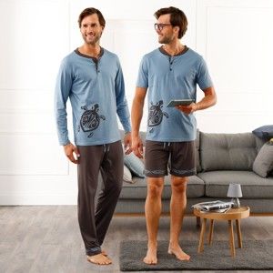 Blancheporte Pyžamo s krátkymi rukávmi a šortkami, potlač korytnačka modrá/čokoládová 137/146 (4XL)