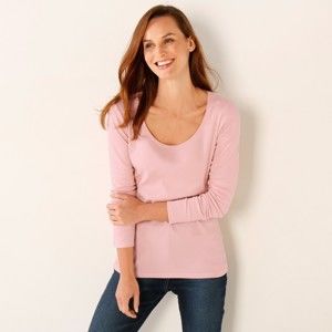 Blancheporte Jednofarebné tričko s dlhými rukávmi ružová pudrová 42/44