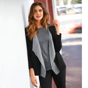 Blancheporte Dvojfarebný sveter s cípmi čierna/sivá 50