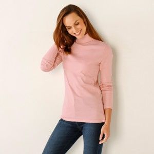 Blancheporte Jednofarebné tričko s rolákom ružová pudrová 54