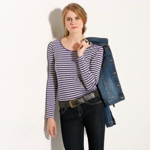 Blancheporte Pruhované tričko s dlhými rukávmi fialová/ražná 50