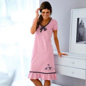Blancheporte Nočná košeľa s motívom vtáčika ružová 54