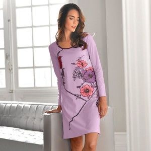 Blancheporte Nočná košeľa s florálnym patchworkom, úplet lila 54