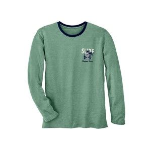 Blancheporte Pyžamové tričko s potlačou a dlhými rukávmi zelený melír 107/116 (XL)