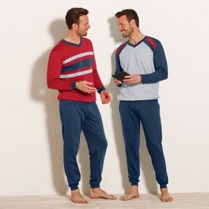 Blancheporte Pyžamo s dlhými nohavicami, sada 2 ks červená+nám.modrá 127/136 (3XL)