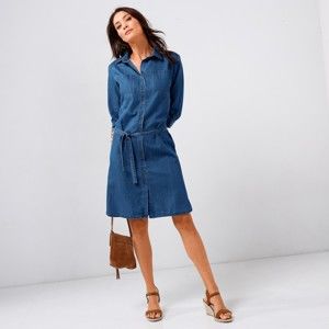 Blancheporte Košeľové džínsové šaty zapratá modrá 36