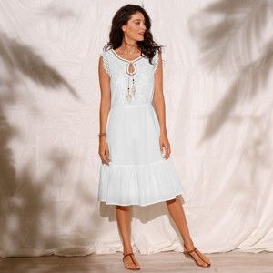 Blancheporte Volánové šaty s macramé biela 46