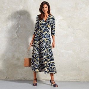 Blancheporte Dlhé šaty, grafický dizajn temno modrá/medová 42