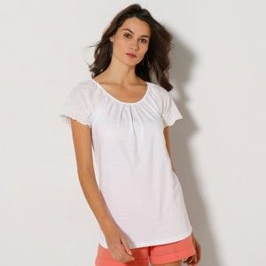 Blancheporte Jednofarebné tričko s anglickou výšivkou biela 54