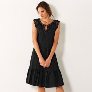 Blancheporte Volánové šaty s macramé čierna 48