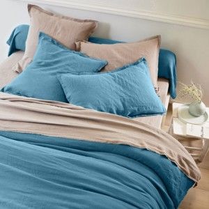 Blancheporte Jednofarebná posteľná bielizeň, zn. Colombine, zapratý ľan modrá obliečka na prikrývku240x220cm