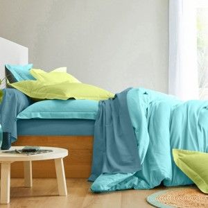 Blancheporte Jednofarebná posteľná súprava zn. Colombine z bavlny blankytná modrá napínacia plachta 160x200cm