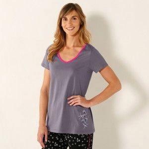Blancheporte Pyžamové tričko, stredová potlač, kr. rukáv, výstrih do "V" sivá 34/36