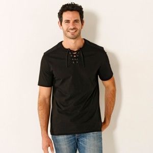 Blancheporte Jednofarebné tričko s krátkymi rukávmi a šnurovaním čierna 117/126 (XXL)