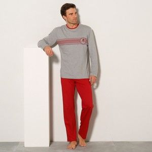 Blancheporte Pyžamo s nohavicami, bavlnený džersej červená/sivý melír 127/136 (3XL)