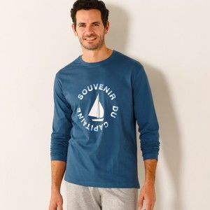 Blancheporte Pyžamové tričko s dlhými rukávmi, motív "loď" modrá 127/136 (3XL)