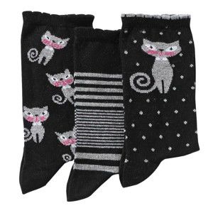 Blancheporte Ponožky s mačičkou, súprava 3 párov čierna 35/38