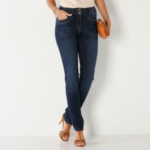 Blancheporte Rovné džínsy v oprané vzhľadu tmavá modrá 50
