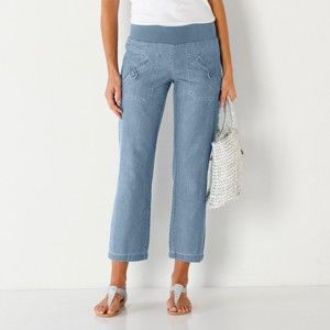 Blancheporte 7/8 džínsové nohavice zapratá modrá svetlá 50