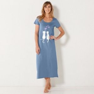 Blancheporte Dlhá nočná košeľa s potlačou mačiek modrá 54