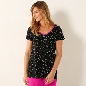 Blancheporte Pyžamové tričko s potlačou, kr. rukáv, výstrih do "V" čierna/biela 50