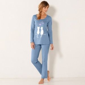 Blancheporte Pyžamo s potlačou mačiek, bavlna modrá 42/44