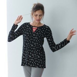 Blancheporte Pyžamové tričko s potlačou a dlhými rukávmi čierna/biela 46/48