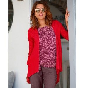 Blancheporte Splývavý sveter s cípmi červená 50