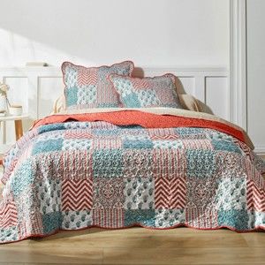 Blancheporte Prikrývka na posteľ patchwork terakota obliečka na vank. 65x65cm