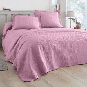 Blancheporte Prešívaný prehoz na postel pudrová ružová obliečka na vankúš 65x65cm